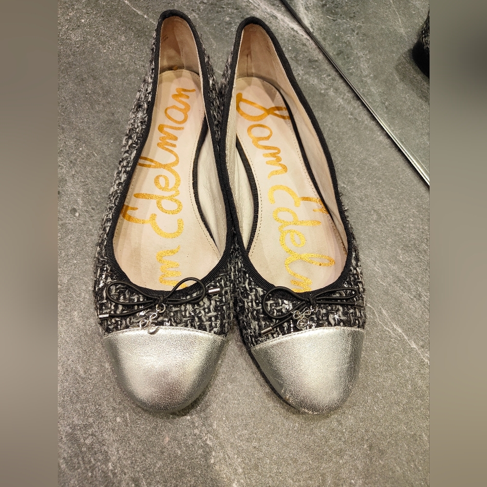Sam Edelman Black and Silver tweed Ballerina flats size 9